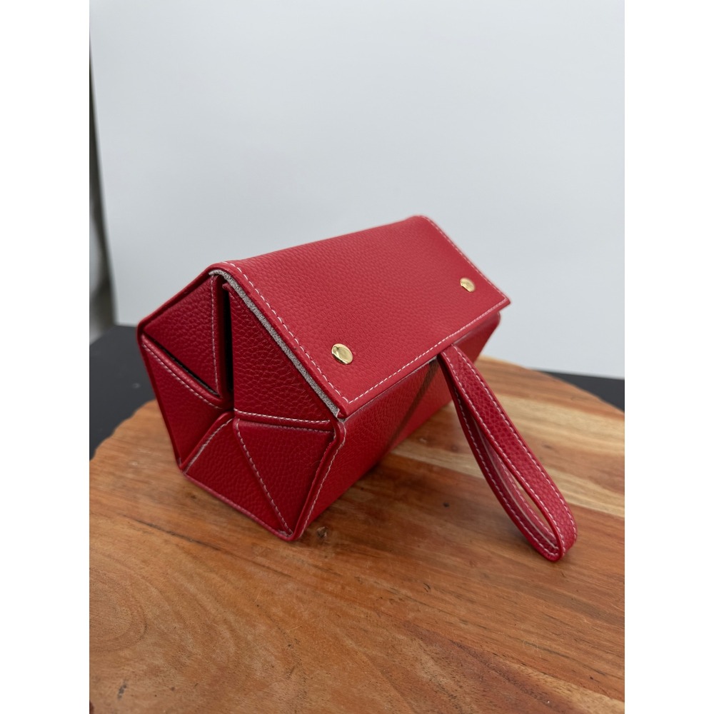 leah eyewear Folding Hexagon Jewelry Organizer Case Red Pebbled Vegan Leather